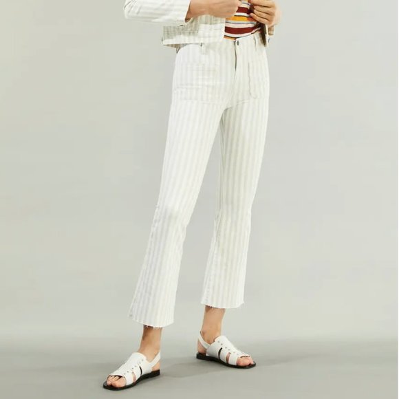 Frame Denim Pants - Frame Le Bardot Crop Flare Raw Hem Striped Pants